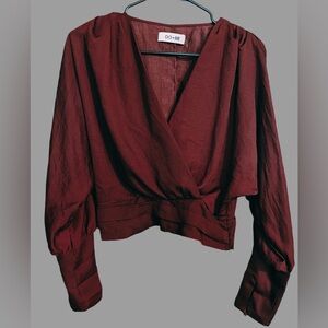 DO+BE Burgundy Cropped Wrap Top Balloon Sleeve - Size Small